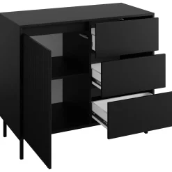 Garnero Arredamenti Set mobili soggiorno completo design cannettato nero Strike Nero Opaco Clearance