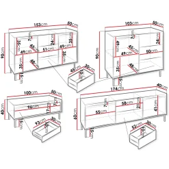 Garnero Arredamenti Set mobili soggiorno completo design cannettato nero Strike Nero Opaco Clearance