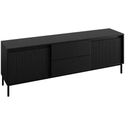 Garnero Arredamenti Set mobili soggiorno completo design cannettato nero Strike Nero Opaco Clearance