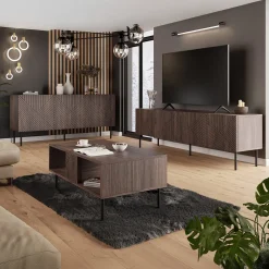 Garnero Arredamenti Set mobili soggiorno completo noce scuro con frontali serigrafati Savanna Outlet