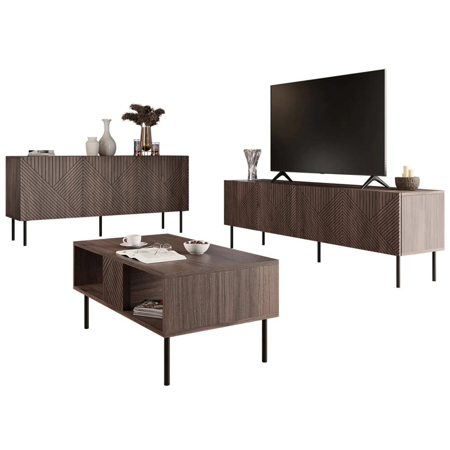 Garnero Arredamenti Set mobili soggiorno completo noce scuro con frontali serigrafati Savanna Outlet