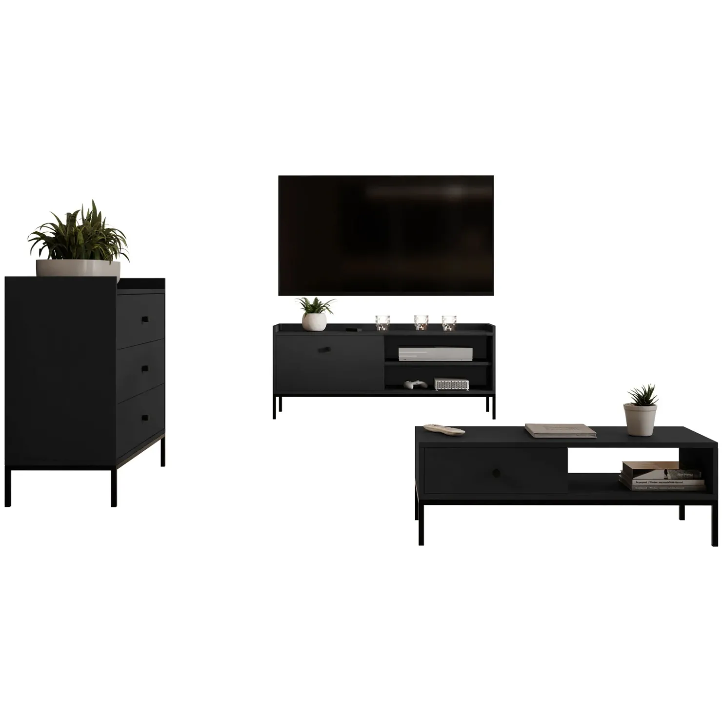 Garnero Arredamenti Set mobili soggiorno completo design moderno nero Pollon 2 Nero Opaco Best