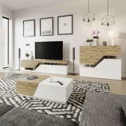 Garnero Arredamenti Set mobili soggiorno completo rovere bianco Modesta Bianco Opaco - Rovere Sale