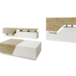 Garnero Arredamenti Set mobili soggiorno completo rovere bianco Modesta Bianco Opaco - Rovere Sale