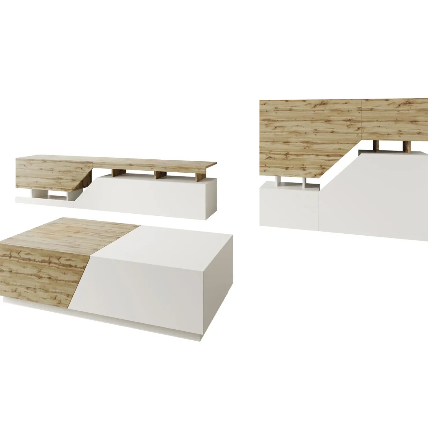 Garnero Arredamenti Set mobili soggiorno completo rovere bianco Modesta Bianco Opaco - Rovere Sale