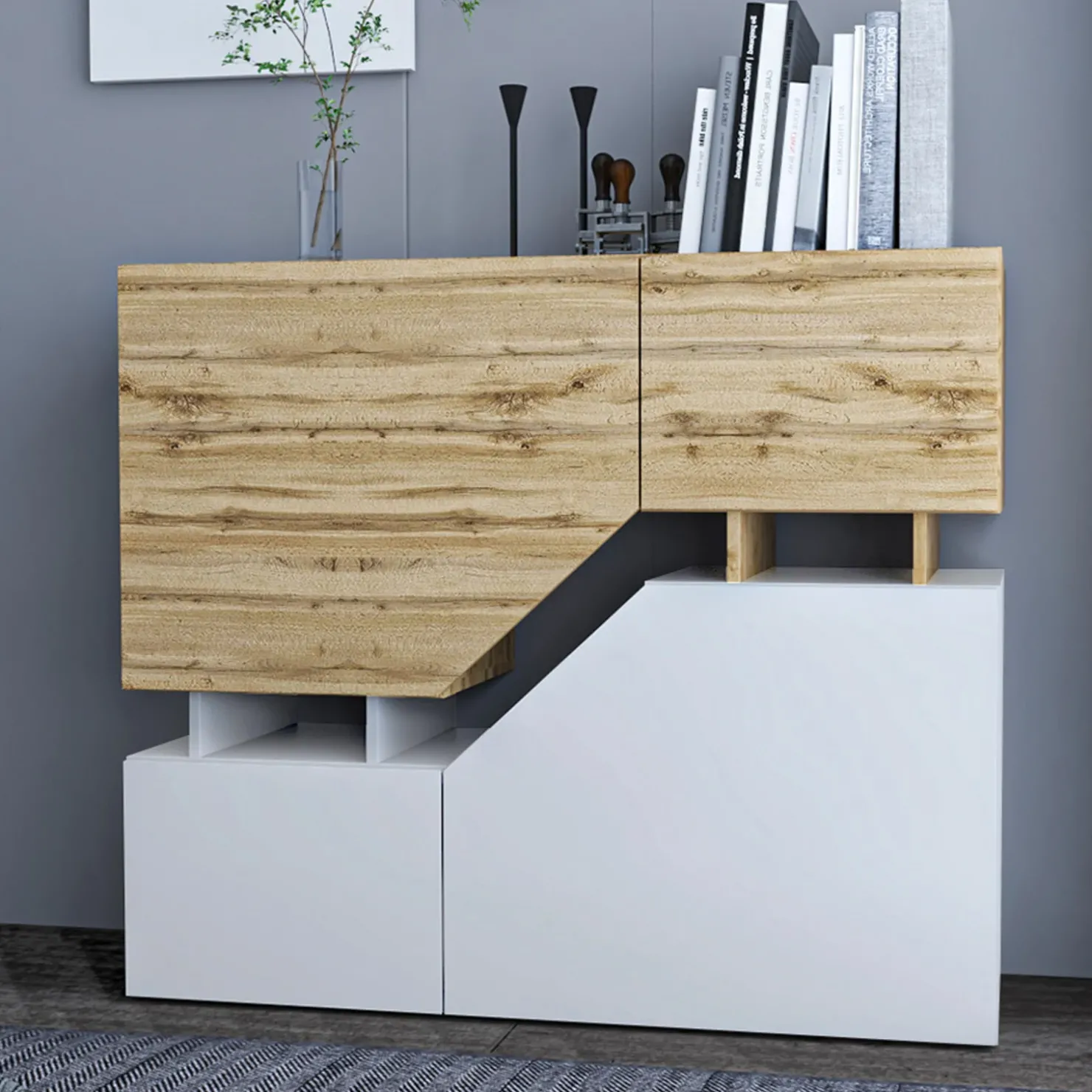 Garnero Arredamenti Set mobili soggiorno completo rovere bianco Modesta Bianco Opaco - Rovere Sale