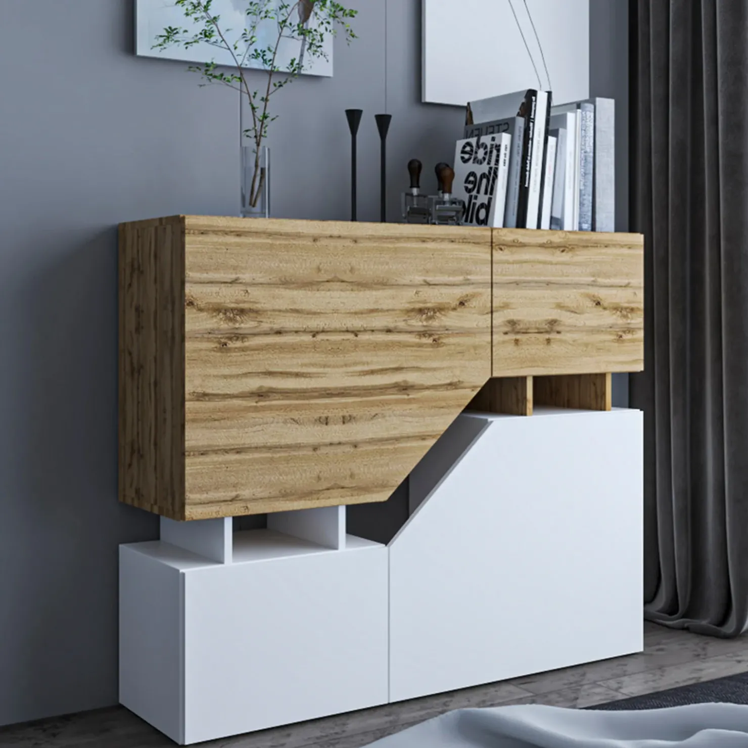 Garnero Arredamenti Set mobili soggiorno completo rovere bianco Modesta Bianco Opaco - Rovere Sale