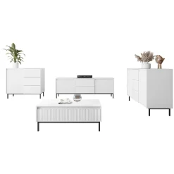 Garnero Arredamenti Set mobili soggiorno completo design cannettato bianco Strike Bianco Opaco Clearance