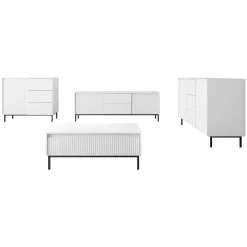 Garnero Arredamenti Set mobili soggiorno completo design cannettato bianco Strike Bianco Opaco Clearance