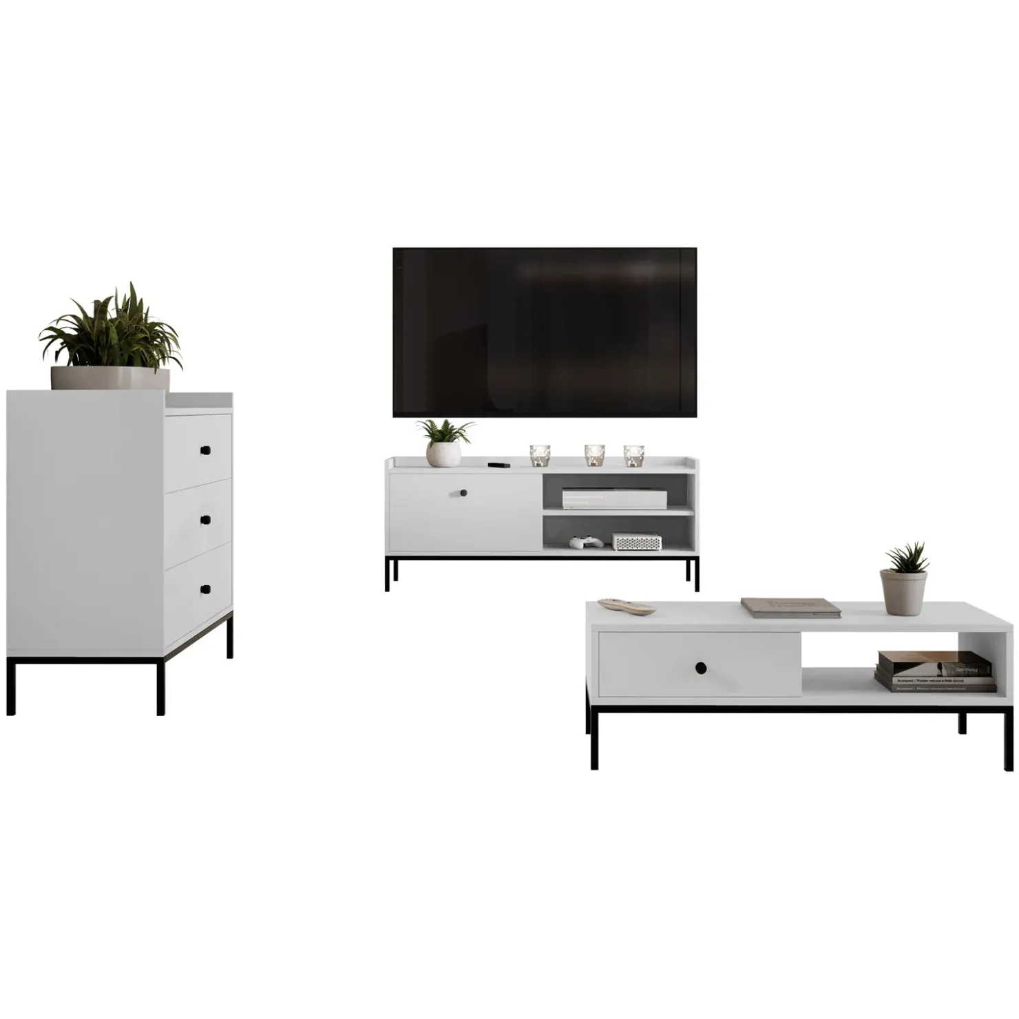 Garnero Arredamenti Set mobili soggiorno completo design moderno bianco Pollon 2 Bianco Opaco