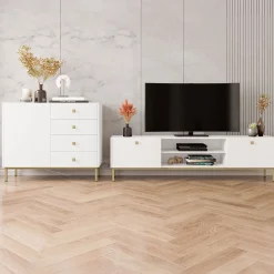 Garnero Arredamenti Set mobili soggiorno completo con mobile TV e madia Giuggiola Bianco Opaco New