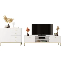 Garnero Arredamenti Set mobili soggiorno completo con mobile TV e madia Giuggiola Bianco Opaco New