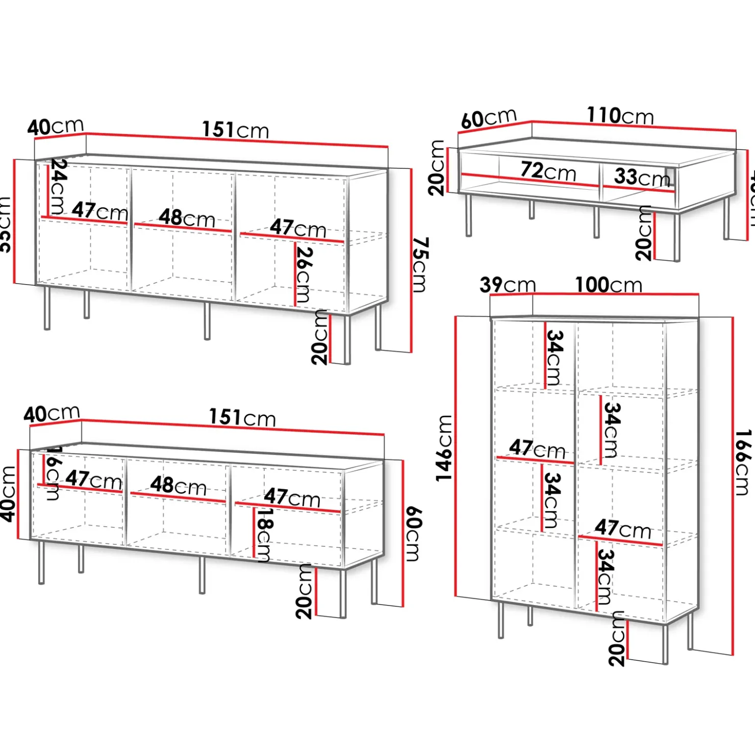 Garnero Arredamenti Set mobili soggiorno completo Stark 1 Bianco Opaco Discount