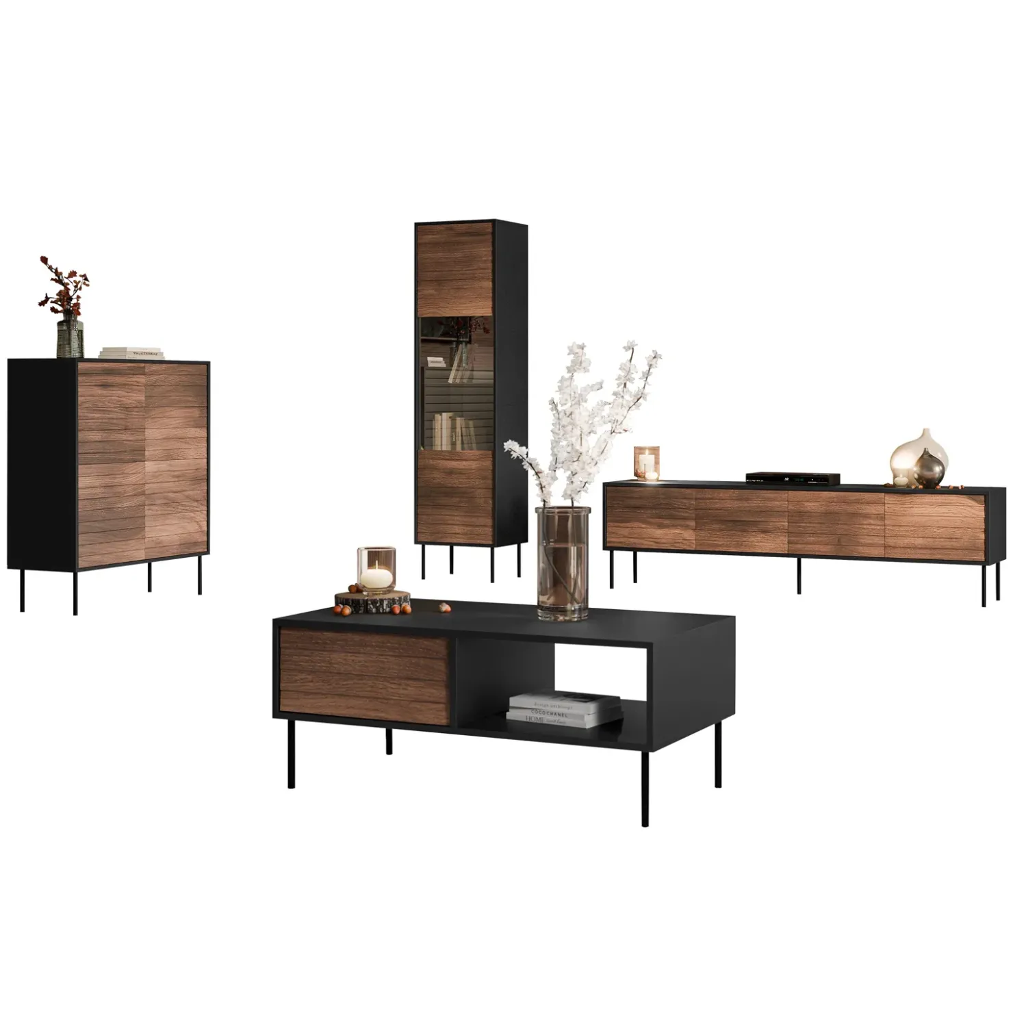 Garnero Arredamenti Set mobili soggiorno completo moderno noce nero Wild Noce - Nero opaco Best