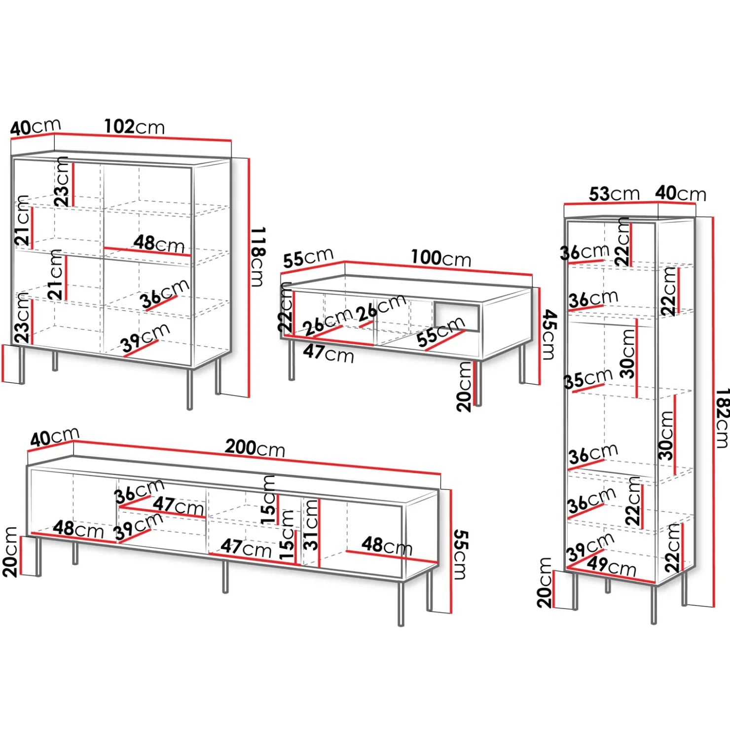 Garnero Arredamenti Set mobili soggiorno completo moderno noce nero Wild Noce - Nero opaco Best