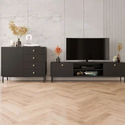 Garnero Arredamenti Set mobili soggiorno completo con mobile TV e madia Giuggiola Nero Opaco