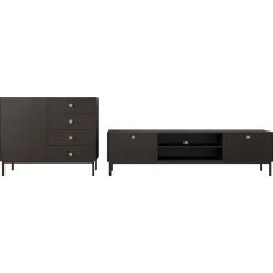 Garnero Arredamenti Set mobili soggiorno completo con mobile TV e madia Giuggiola Nero Opaco