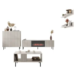 Garnero Arredamenti Set mobili soggiorno completo con frontali cannettati beige Ziggy 5 New