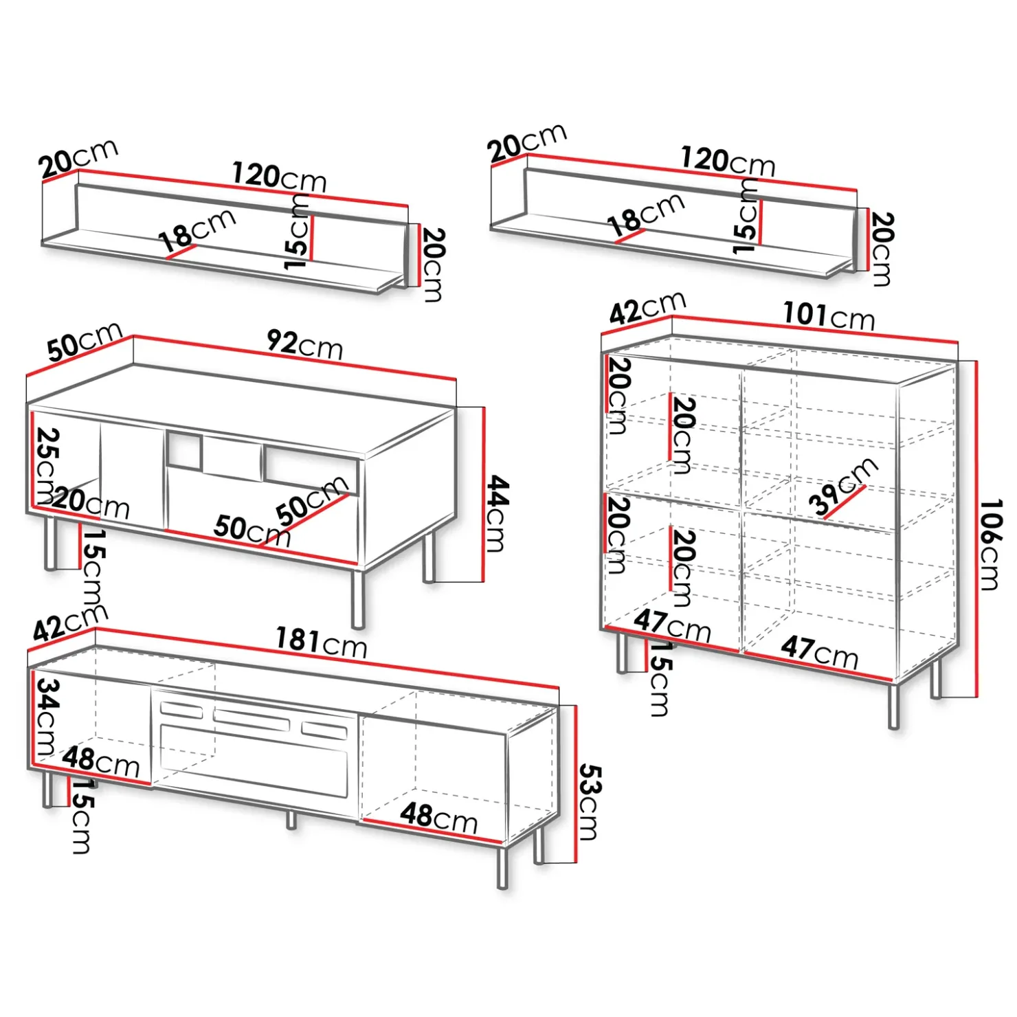Garnero Arredamenti Set mobili soggiorno completo con frontali cannettati beige Ziggy 5 New