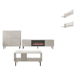 Garnero Arredamenti Set mobili soggiorno completo con frontali cannettati beige Ziggy 5 New