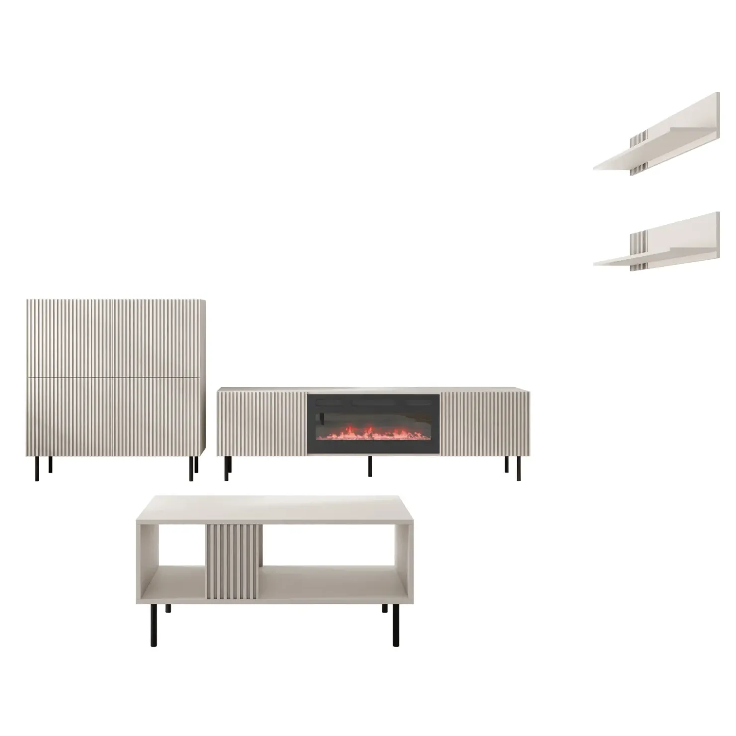 Garnero Arredamenti Set mobili soggiorno completo con frontali cannettati beige Ziggy 5 New