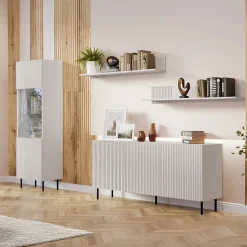 Garnero Arredamenti Set mobili soggiorno completo con frontali cannettati beige Ziggy 2 Clearance