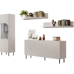 Garnero Arredamenti Set mobili soggiorno completo con frontali cannettati beige Ziggy 2 Clearance