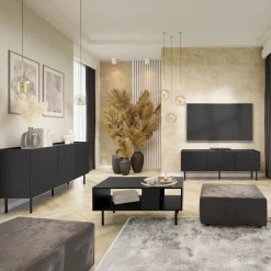 Garnero Arredamenti Set mobili soggiorno completo nero Daniele Nero Opaco