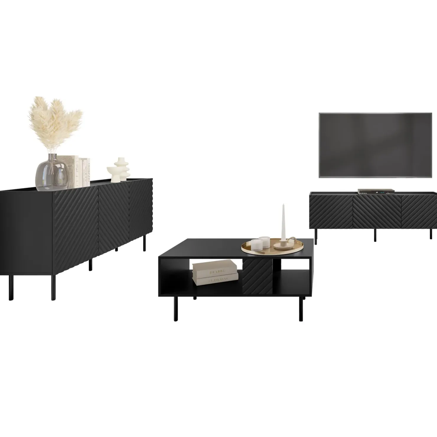 Garnero Arredamenti Set mobili soggiorno completo nero Daniele Nero Opaco