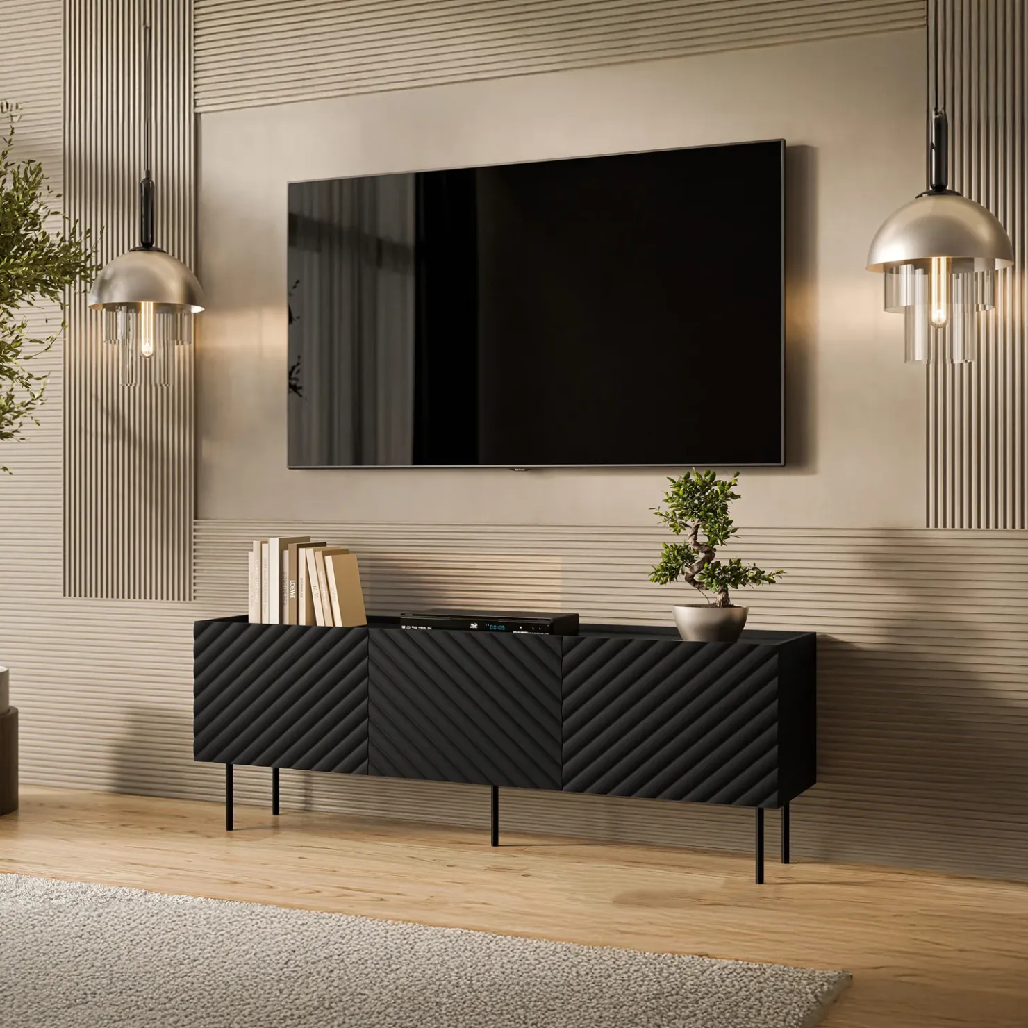 Garnero Arredamenti Set mobili soggiorno completo nero Daniele Nero Opaco