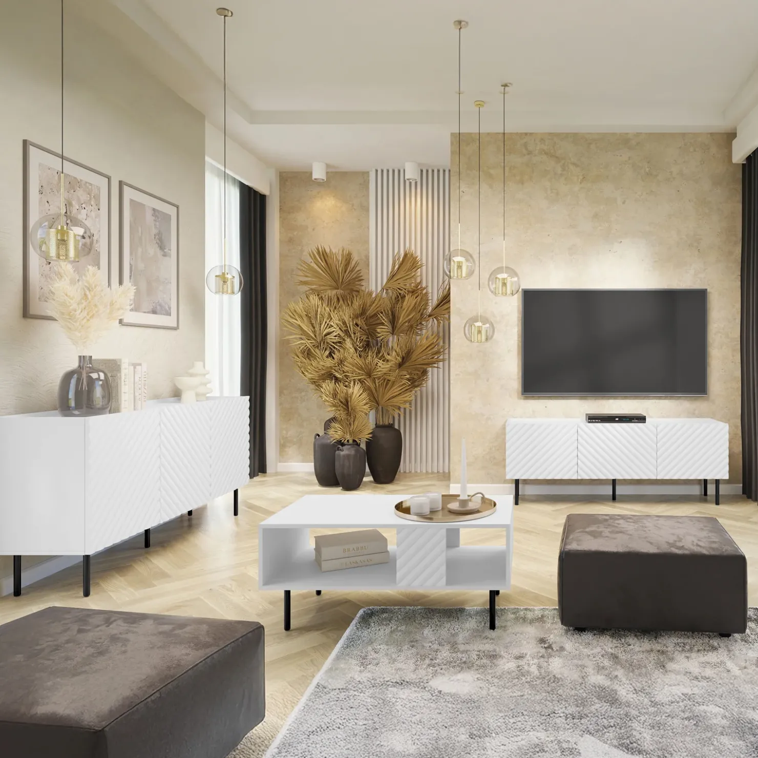 Garnero Arredamenti Set mobili soggiorno completo bianco Daniele Bianco Opaco Hot