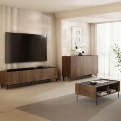 Garnero Arredamenti Set mobili soggiorno completo ripiano effetto marmo nero noce Caliva Sale