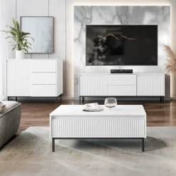 Garnero Arredamenti Set mobili soggiorno completo design cannettato bianco Strike 2 Bianco Opaco Sale