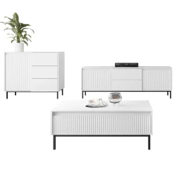 Garnero Arredamenti Set mobili soggiorno completo design cannettato bianco Strike 2 Bianco Opaco Sale