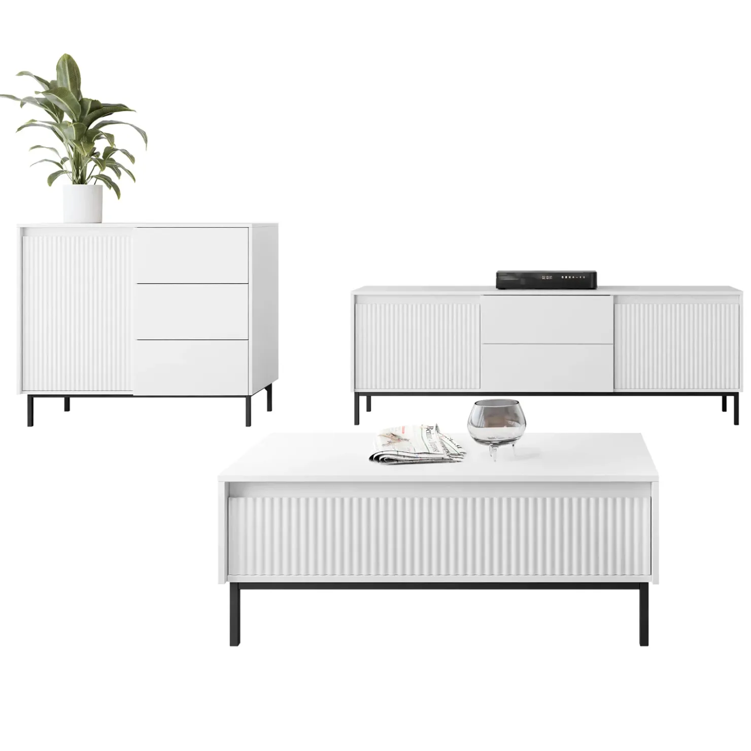Garnero Arredamenti Set mobili soggiorno completo design cannettato bianco Strike 2 Bianco Opaco Sale