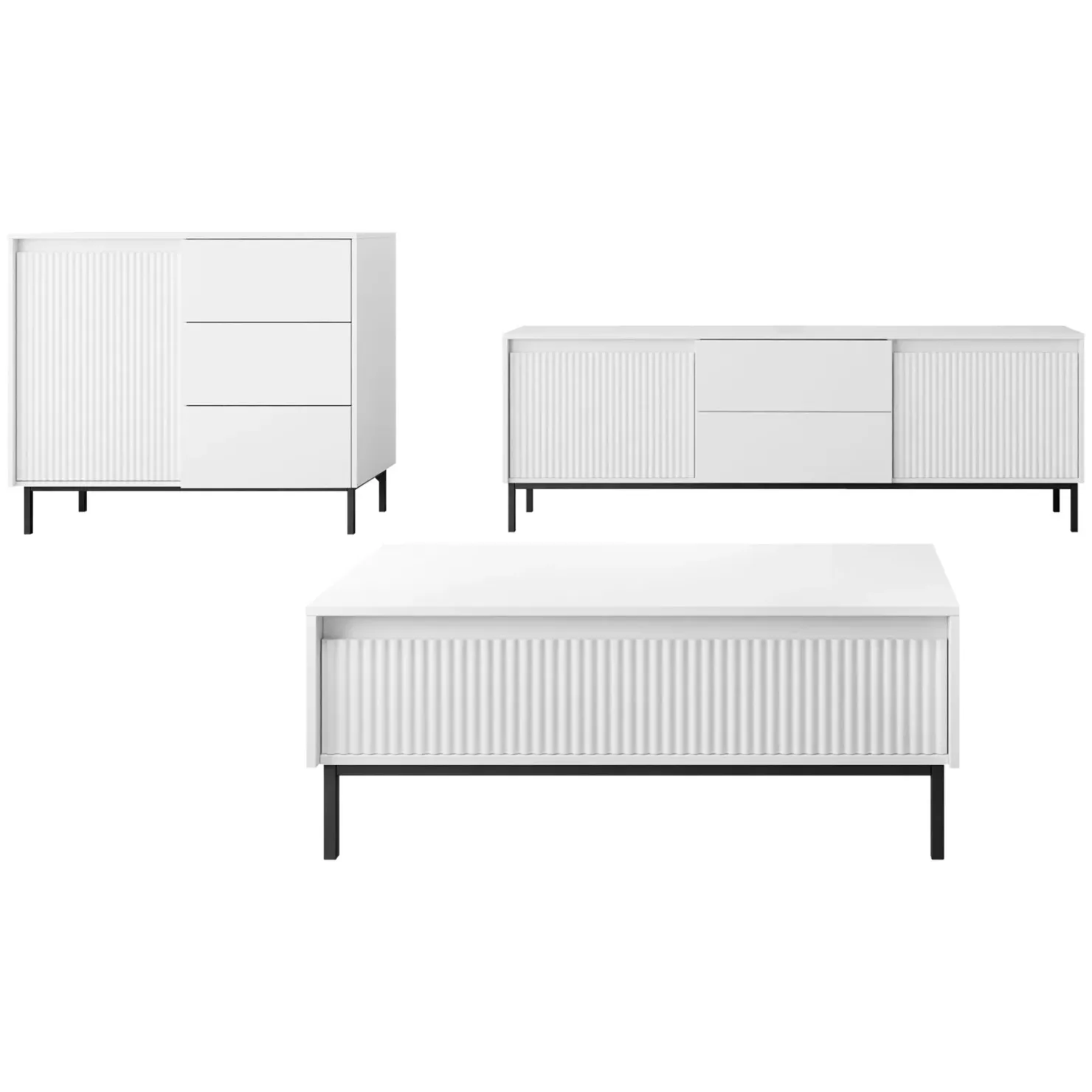 Garnero Arredamenti Set mobili soggiorno completo design cannettato bianco Strike 2 Bianco Opaco Sale