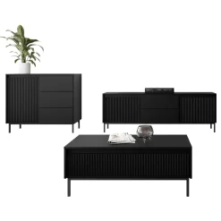 Garnero Arredamenti Set mobili soggiorno completo design cannettato nero Strike 2 Nero Opaco Clearance