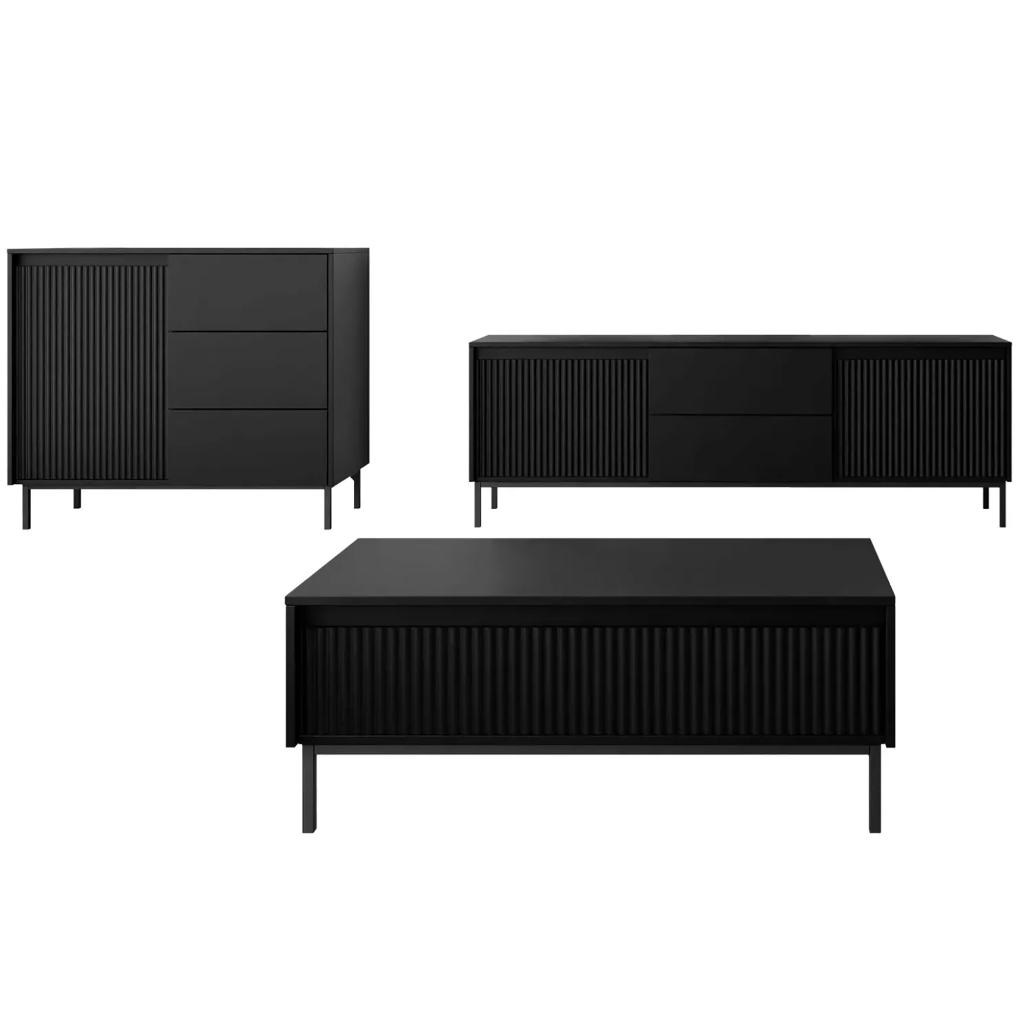 Garnero Arredamenti Set mobili soggiorno completo design cannettato nero Strike 2 Nero Opaco Clearance