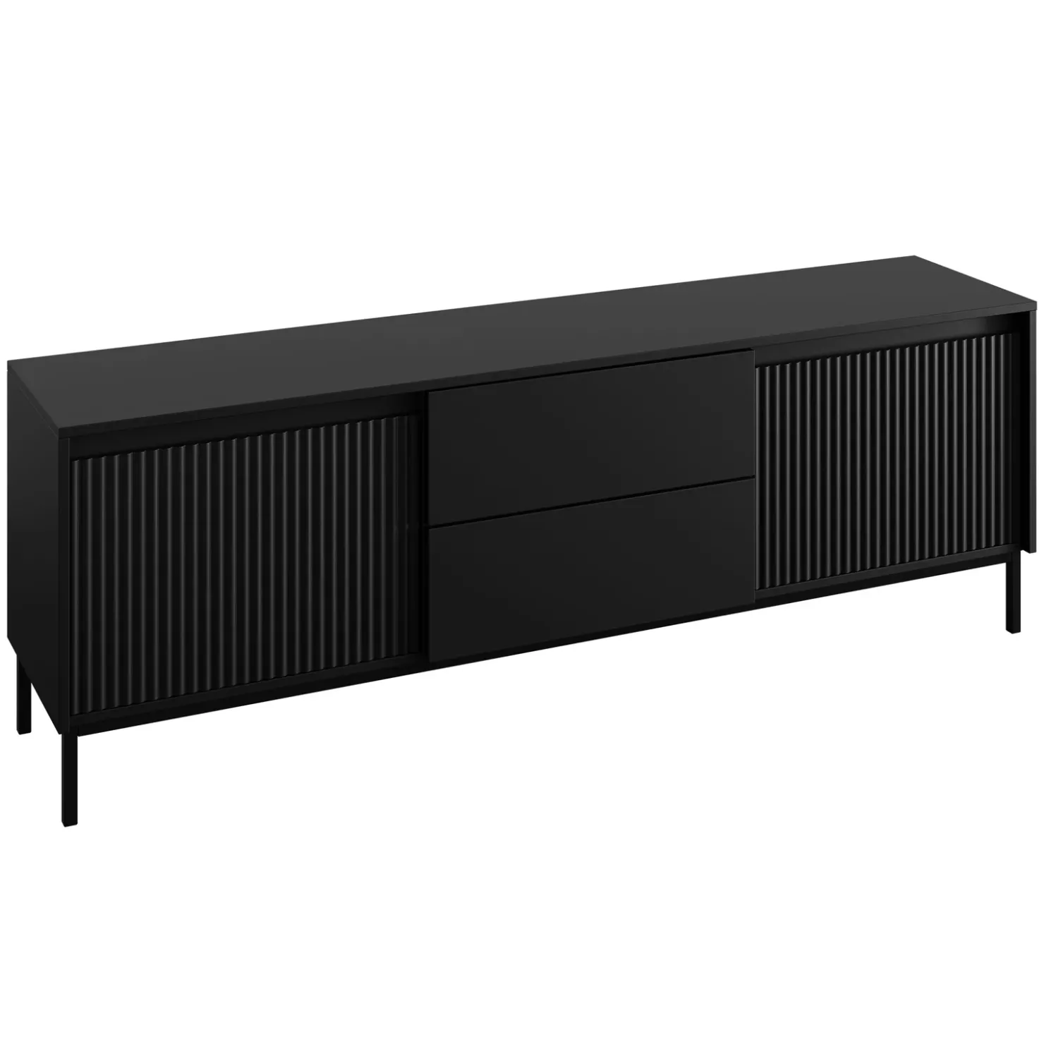 Garnero Arredamenti Set mobili soggiorno completo design cannettato nero Strike 2 Nero Opaco Clearance