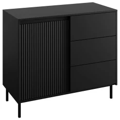 Garnero Arredamenti Set mobili soggiorno completo design cannettato nero Strike 2 Nero Opaco Clearance