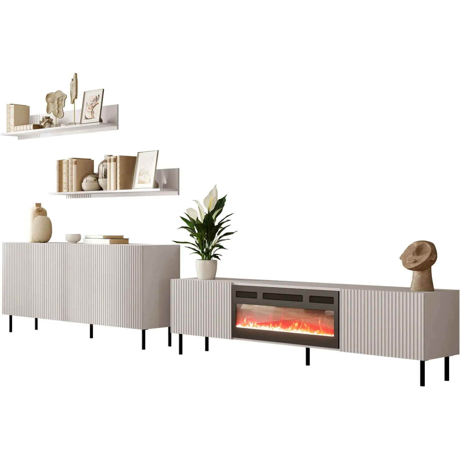 Garnero Arredamenti Set mobili soggiorno completo con frontali cannettati beige Ziggy 1 Outlet