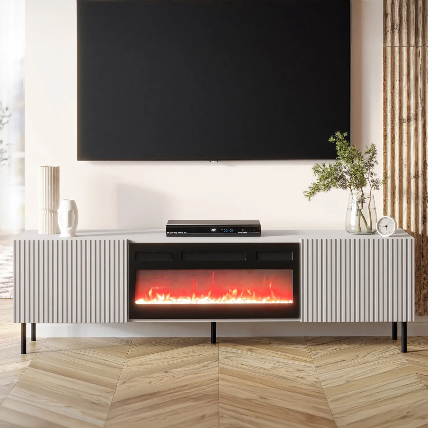 Garnero Arredamenti Set mobili soggiorno completo con frontali cannettati beige Ziggy 1 Outlet