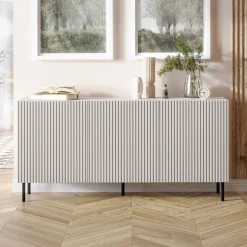 Garnero Arredamenti Set mobili soggiorno completo con frontali cannettati beige Ziggy 1 Outlet