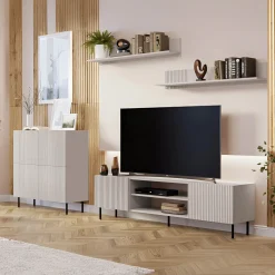 Garnero Arredamenti Set mobili soggiorno completo con frontali cannettati beige Ziggy 4 Hot