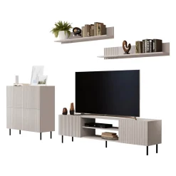 Garnero Arredamenti Set mobili soggiorno completo con frontali cannettati beige Ziggy 4 Hot