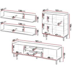 Garnero Arredamenti Set mobili soggiorno completo con frontali cannettati beige Ziggy 4 Hot