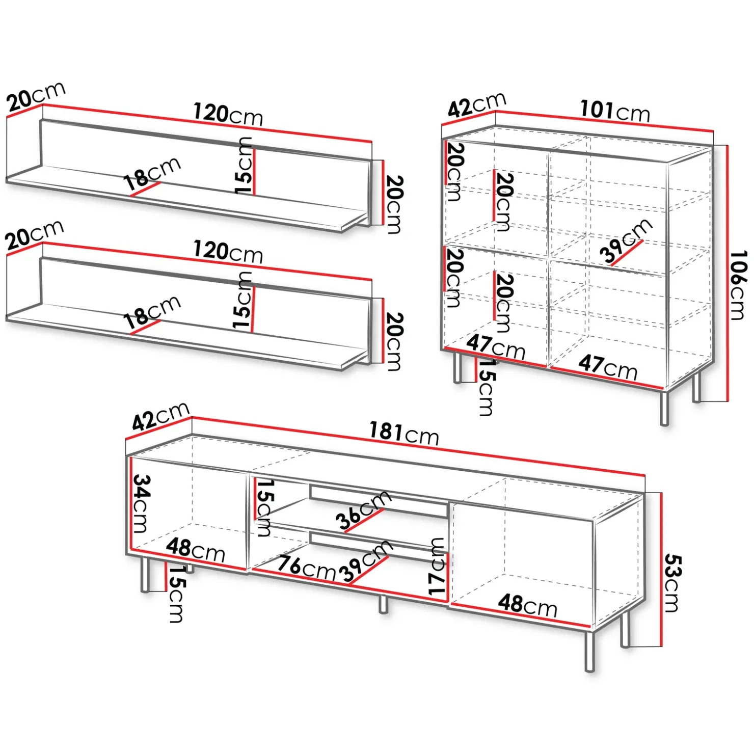 Garnero Arredamenti Set mobili soggiorno completo con frontali cannettati beige Ziggy 4 Hot