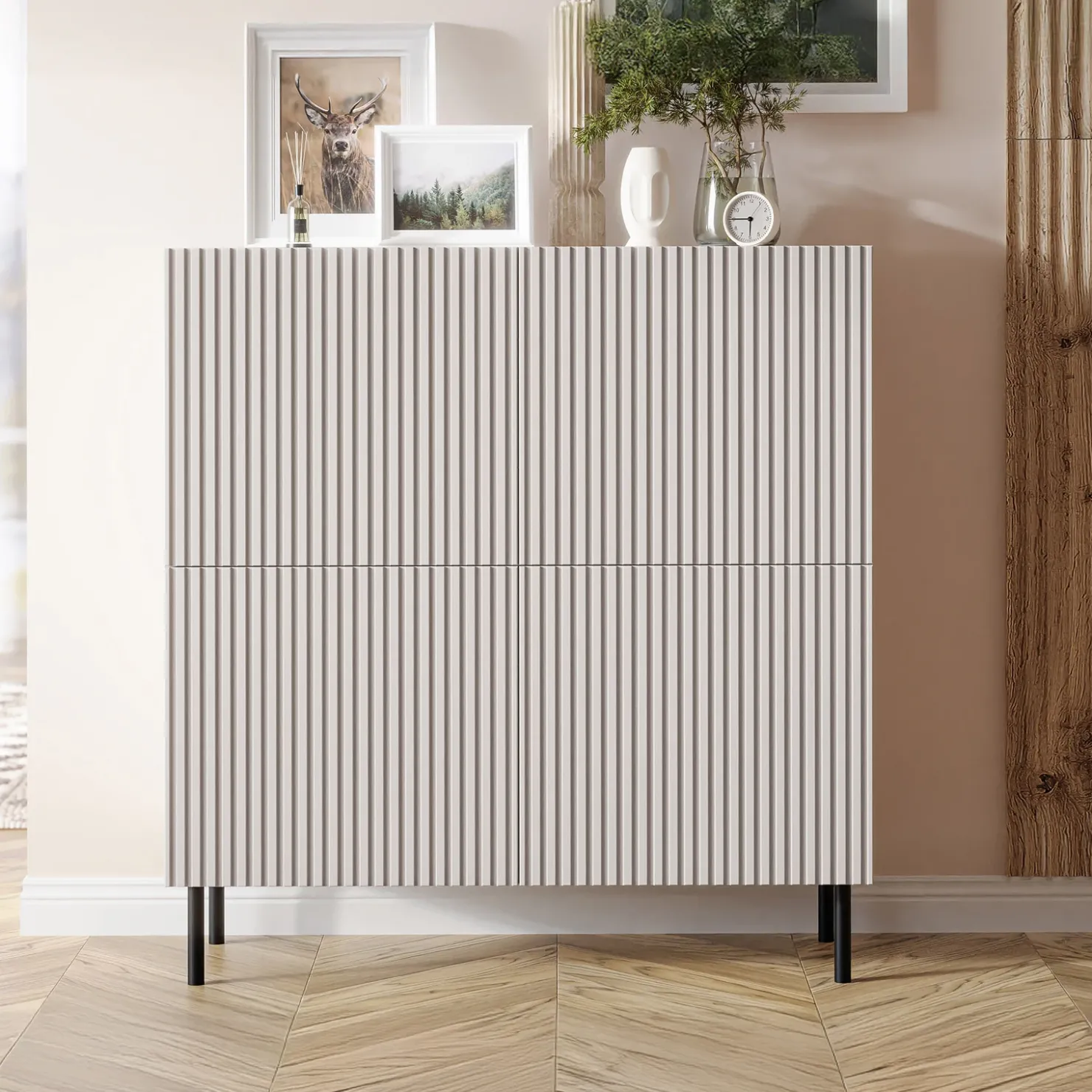 Garnero Arredamenti Set mobili soggiorno completo con frontali cannettati beige Ziggy 4 Hot