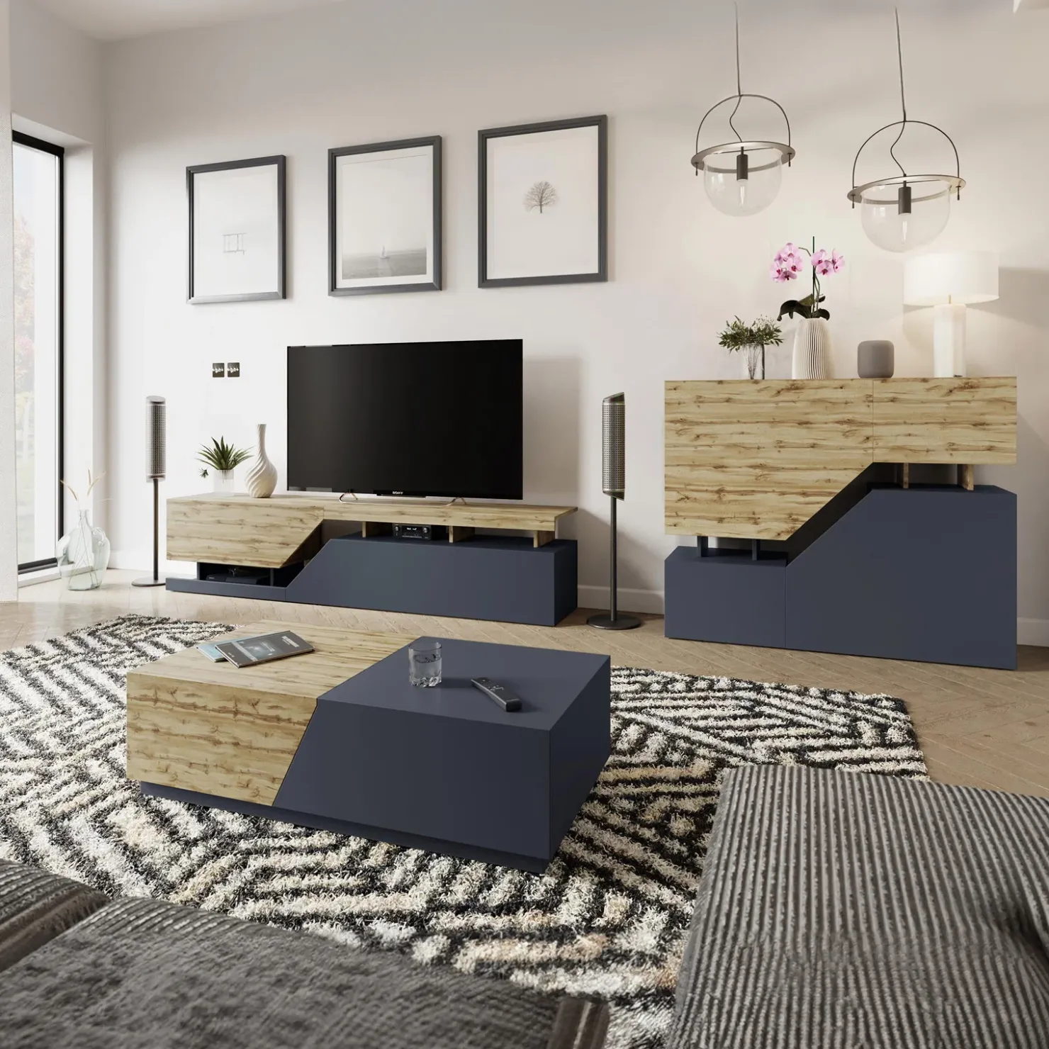 Garnero Arredamenti Set mobili soggiorno completo rovere antracite Modesta Antracite - Rovere Clearance