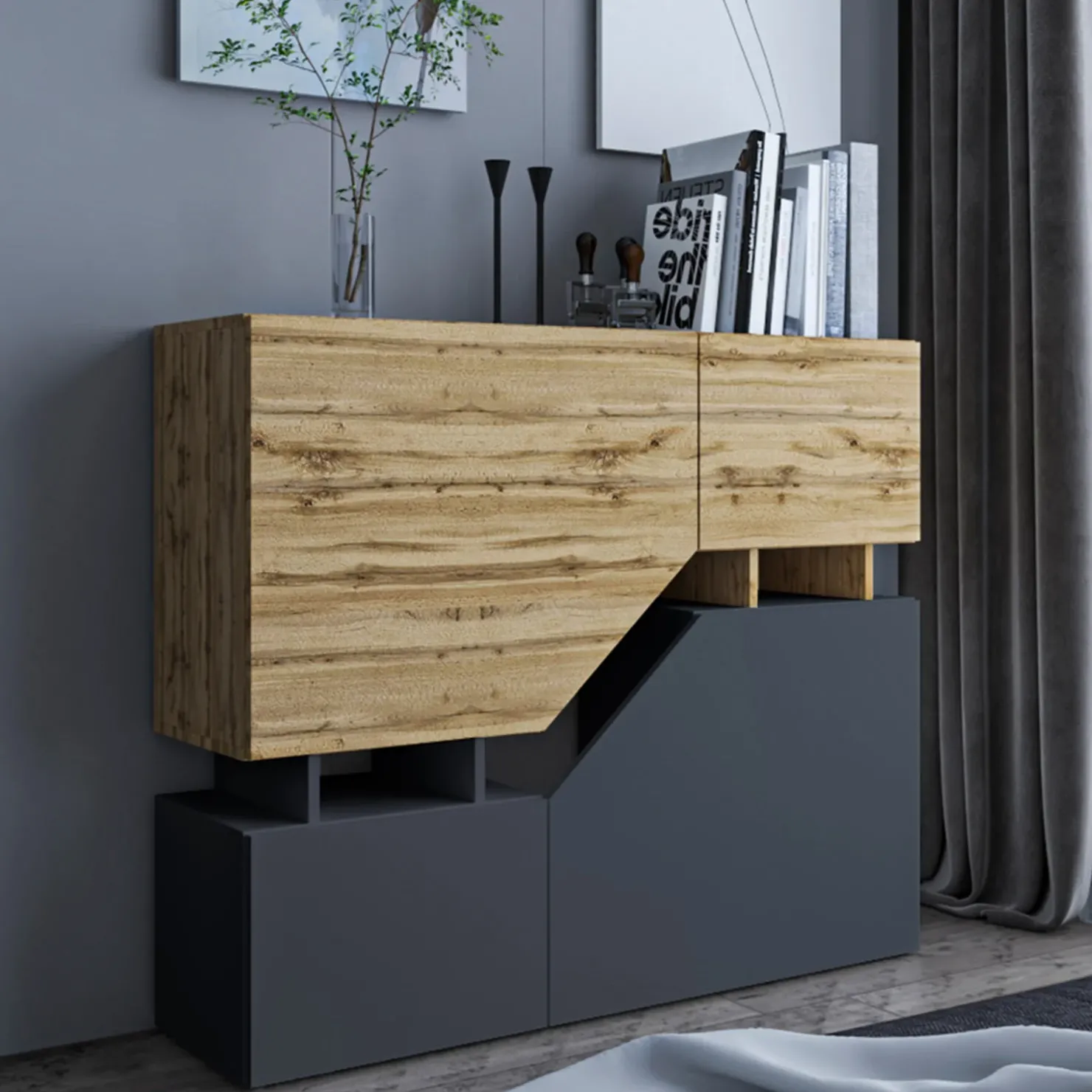 Garnero Arredamenti Set mobili soggiorno completo rovere antracite Modesta Antracite - Rovere Clearance